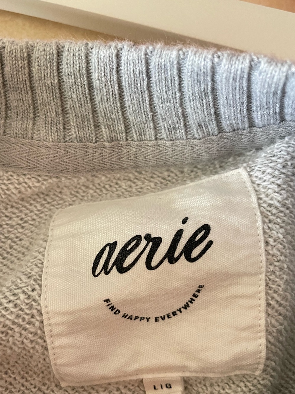 Aerie Oh So Cozy Ribbed Panel Crewneck Pullover Sweatshirt in Grey Size Large - Picture 2 of 5